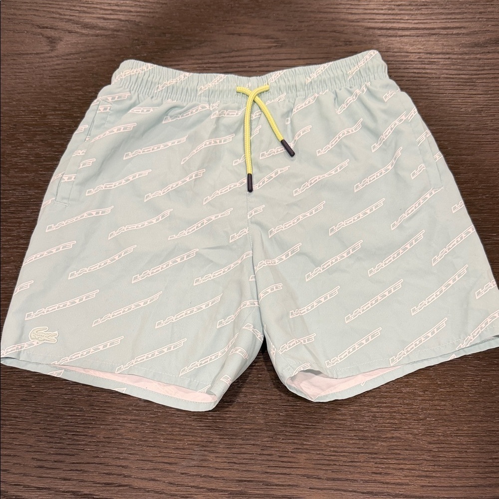 Lacoste Men's Aqua Swim Trunks with Logo Pattern